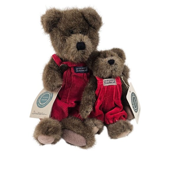 Boyds Bears Clark S Bearhugs And Christopher Plush Set Red Overalls Tags - Picture 1 of 12